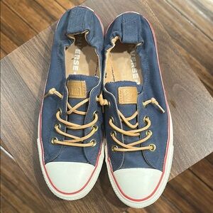 Converse Dark Blue Slip-On Shoes with Tan Laces